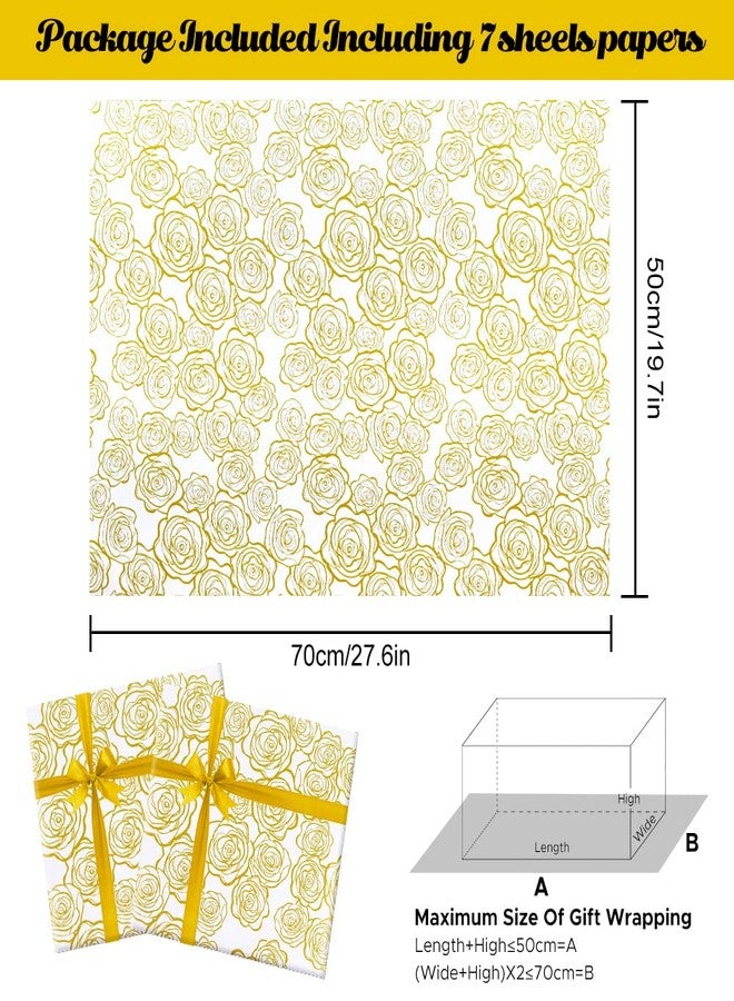 AirCool Wedding Wrapping Paper, 7 Sheets Golden Rose Pattern in White Art Paper with 1 Roll Gold Ribbon, 20 x 28 inch Per Sheet Folded Flat Gift Wrap for Weddings, Birthday, Baby Showers, Bridal Showers - Image 2